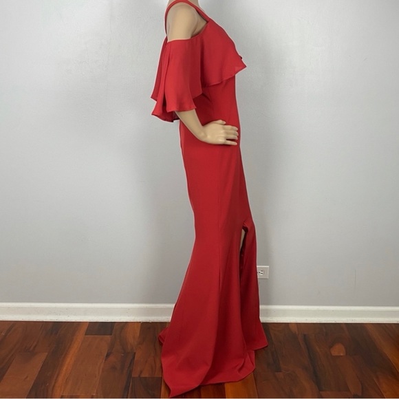 JAY X JAYGODFREY RED COLD-SHOULDER MAXI GOWN - Picture 4 of 10